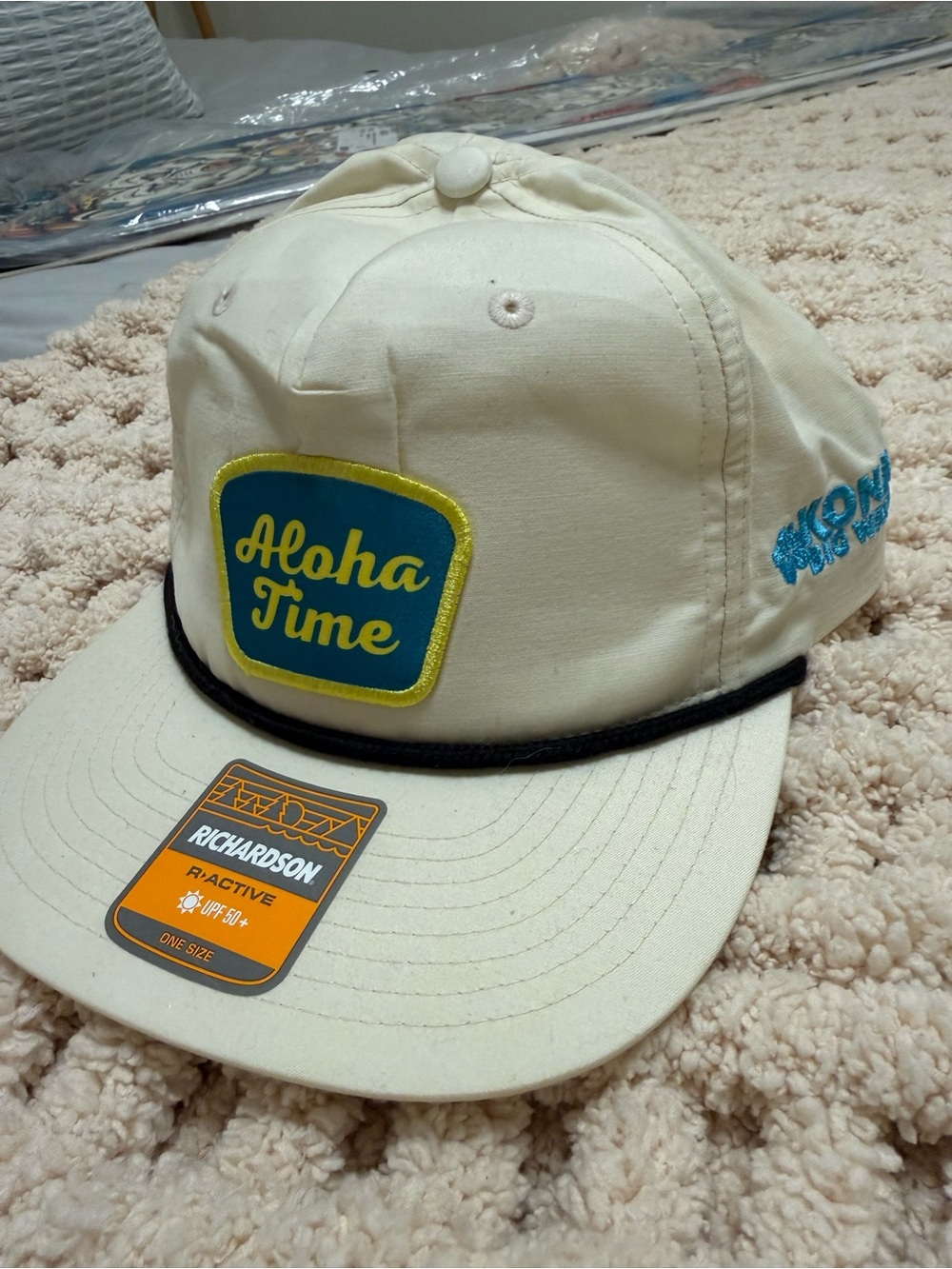 Aloha Time Patch Baseball Cap - Cream with Teal & Yellow